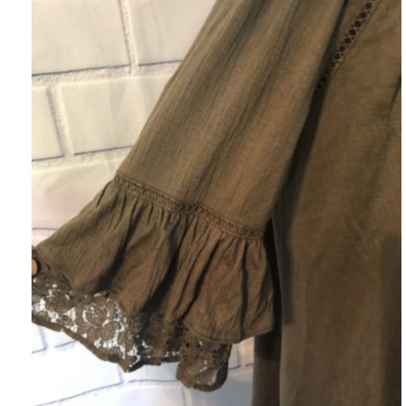 Olive Bell Sleeve Blouse Drawstring Tassel Top - Picture 6 of 7